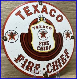 Vintage Texaco Fire Chief Gasoline Porcelain Sign Motor Oil Gas Station Pump