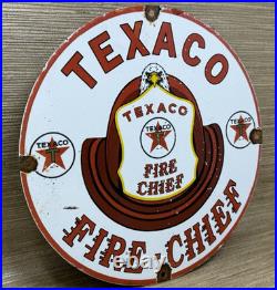Vintage Texaco Fire Chief Gasoline Porcelain Sign Motor Oil Gas Station Pump