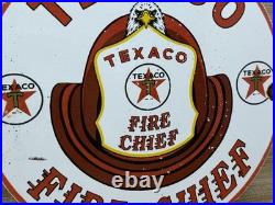 Vintage Texaco Fire Chief Gasoline Porcelain Sign Motor Oil Gas Station Pump