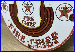Vintage Texaco Fire Chief Gasoline Porcelain Sign Motor Oil Gas Station Pump