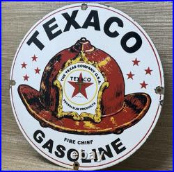 Vintage Texaco Fire Chief Gasoline Porcelain Sign Motor Oil Gas Station Pump