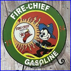 Vintage Texaco Fire Chief Gasoline Porcelain Sign Oil Felix Motor Gas Station Ad
