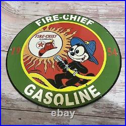 Vintage Texaco Fire Chief Gasoline Porcelain Sign Oil Felix Motor Gas Station Ad