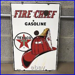 Vintage Texaco Fire Chief Gasoline Porcelain Sign Oil Gas Pump Plate