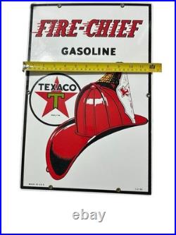 Vintage Texaco Fire Chief Porcelain Gas Pump Sign 5-21-90 Made in USA Heavy