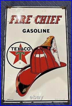 Vintage Texaco Fire Chief Porcelain Pump Plate Metal Sign USA Oil Gas