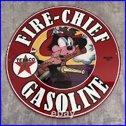 Vintage Texaco Fire Chief Porcelain Sign Motor Gas Station Oil Felix Pump Plate