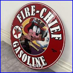 Vintage Texaco Fire Chief Porcelain Sign Motor Gas Station Oil Felix Pump Plate