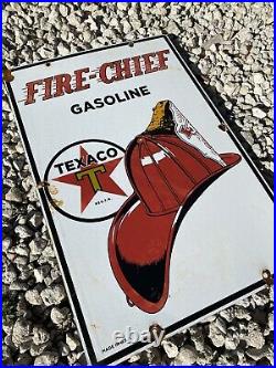 Vintage Texaco Fire Chief Porcelain Sign Texas Gasoline Oil Gas Pump Petroliana