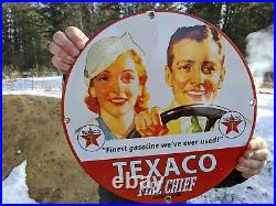 Vintage Texaco Fire-chief Gasoline Porcelain Gas Station Pump Motor Oil Sign