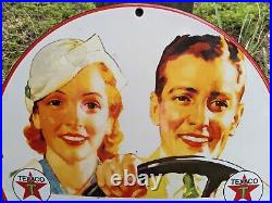 Vintage Texaco Fire-chief Gasoline Porcelain Metal Gas Pump Sign