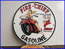 Vintage Texaco Fire-chief Gasoline Porcelain Metal Gas Pump Sign Indian