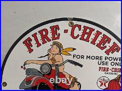 Vintage Texaco Fire-chief Gasoline Porcelain Metal Gas Pump Sign Indian