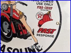 Vintage Texaco Fire-chief Gasoline Porcelain Metal Gas Pump Sign Indian