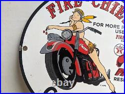 Vintage Texaco Fire-chief Gasoline Porcelain Metal Gas Pump Sign Indian