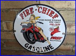 Vintage Texaco Fire-chief Indian Motorcyce Porcelain Gas Pump Sign 12