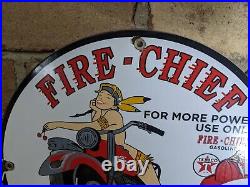 Vintage Texaco Fire-chief Indian Motorcyce Porcelain Gas Pump Sign 12