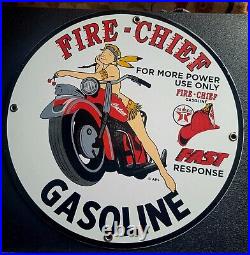 Vintage Texaco Fire-chief Indian Motorcyce Porcelain Gas Station Pump Sign 12