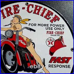 Vintage Texaco Fire-chief Indian Motorcyce Porcelain Gas Station Pump Sign 12