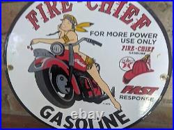 Vintage Texaco Fire-chief Indian Motorcyce Porcelain Gas Station Pump Sign 12