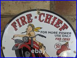 Vintage Texaco Fire-chief Indian Motorcyce Porcelain Gas Station Pump Sign 12