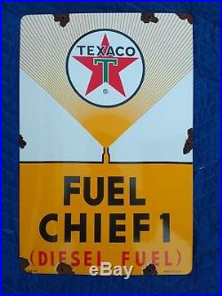 Vintage Texaco Fuel Chief 1 Diesel Fuel Porcelain Gas Pump Sign 60's