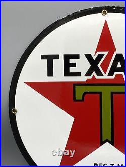 Vintage Texaco Gas And Oil Porcelain Pump Plate Sign 11 3/4 Big T Excellent