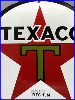 Vintage Texaco Gas And Oil Porcelain Pump Plate Sign 11 3/4 Big T Excellent