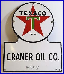 Vintage Texaco Gas Company Porcelain Gas Pump Sign Craner Oil Co