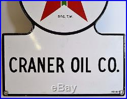 Vintage Texaco Gas Company Porcelain Gas Pump Sign Craner Oil Co