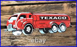 Vintage Texaco Gas Oil Tank Truck Porcelain Motor Service Station Pump Sign