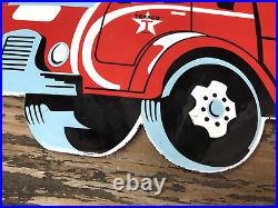 Vintage Texaco Gas Oil Tank Truck Porcelain Motor Service Station Pump Sign