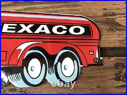 Vintage Texaco Gas Oil Tank Truck Porcelain Motor Service Station Pump Sign