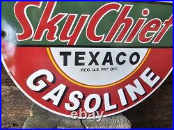 Vintage Texaco Gas Pump Sign Sky Chief Gasoline Service Porcelain Sign