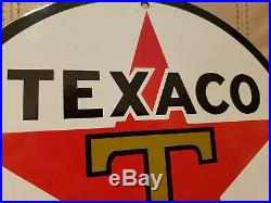 Vintage Texaco Gasoline 11 3/4 Porcelain Gas & Oil Sign Pump Plate