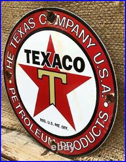 Vintage Texaco Gasoline 8.75 Porcelain Sign Gas Station Pump Plate Motor Oil