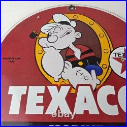 Vintage Texaco Gasoline Advertisement Sign Popeye Gas Pump Porcelain Sign