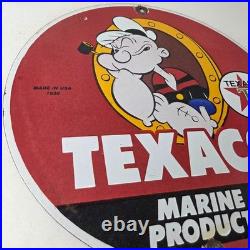 Vintage Texaco Gasoline Advertisement Sign Popeye Gas Pump Porcelain Sign