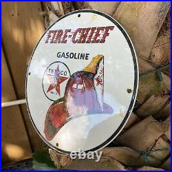 Vintage Texaco Gasoline Fire Chief Porcelain Metal Sign USA Oil Gas Pump Plate