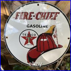 Vintage Texaco Gasoline Fire Chief Porcelain Metal Sign USA Oil Gas Pump Plate