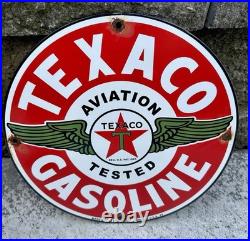 Vintage Texaco Gasoline Gas Pump Plate Station Sign Aviation Porcelain Sign