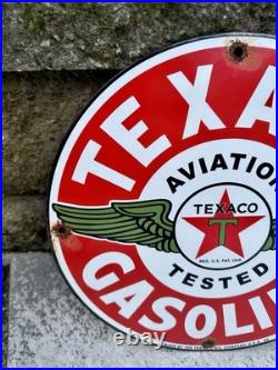 Vintage Texaco Gasoline Gas Pump Plate Station Sign Aviation Porcelain Sign