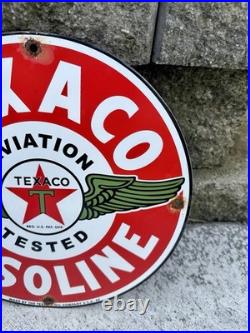 Vintage Texaco Gasoline Gas Pump Plate Station Sign Aviation Porcelain Sign