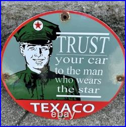 Vintage Texaco Gasoline Gas Pump Plate Station Sign Porcelain Sign