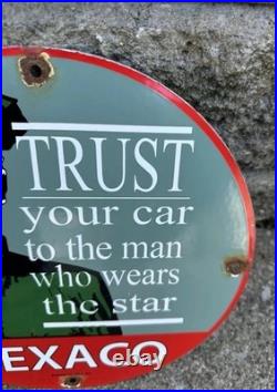 Vintage Texaco Gasoline Gas Pump Plate Station Sign Porcelain Sign