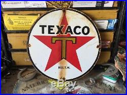Vintage Texaco Gasoline Gas Pump Porcelain Sign 12 In