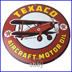 Vintage Texaco Gasoline Gas Pump Sign Aircraft Motor Oil Porcelain Sign