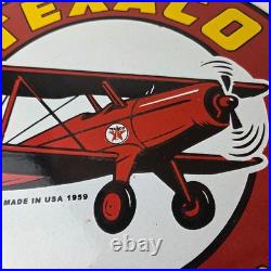 Vintage Texaco Gasoline Gas Pump Sign Aircraft Motor Oil Porcelain Sign
