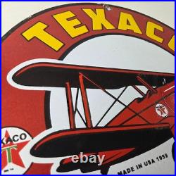 Vintage Texaco Gasoline Gas Pump Sign Aircraft Motor Oil Porcelain Sign