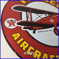 Vintage Texaco Gasoline Gas Pump Sign Aircraft Motor Oil Porcelain Sign